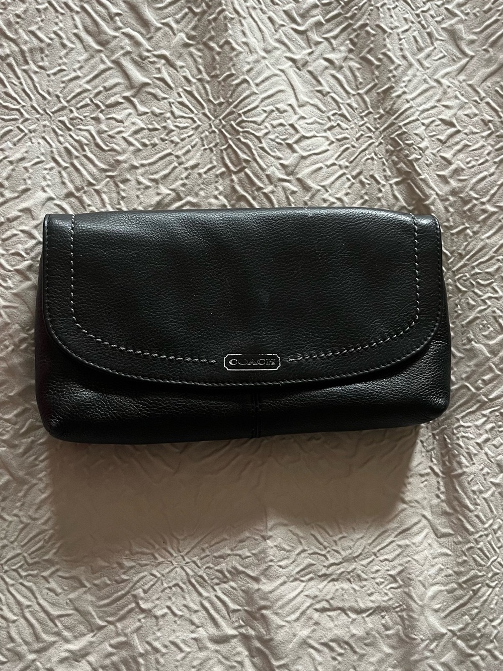 Coach Black Leather Fold-Over Clutch Wallet
